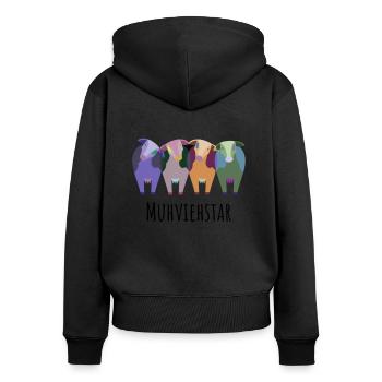 Landwirt Muhviehstar - Frauen Premium Bio Zip Hoodie - Schwarz - Hinten - Julia (174cm)