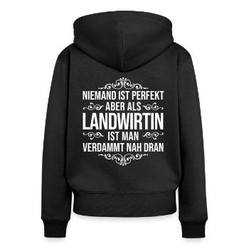 Landwirtin - Frauen Premium Bio Zip Hoodie - Schwarz - Hinten - Julia (174cm)