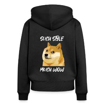 Concern Doge Meme Such Style Much Wow - Women's Premium Organic Zip Hoodie - black - Back - Julia (174cm)