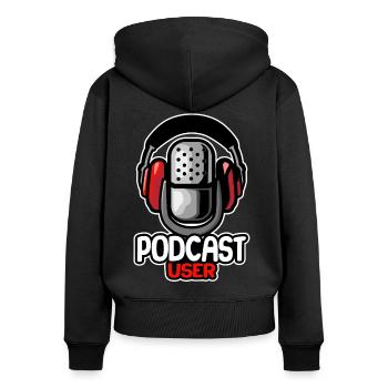 Podcast User MicroPhone Podcaster Radio Internet - Sweat à capuche zippé Premium bio Femme - noir - Dos - Julia (174cm)