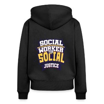 Travailleurs sociaux - Sweat à capuche zippé Premium bio Femme - noir - Dos - Julia (174cm)
