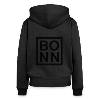 Bonn - Frauen Premium Bio Zip Hoodie - Schwarz - Hinten - Julia (174cm)