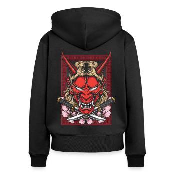 Japanischer Dämon Hannya Oni Maske Japan Schwert - Frauen Premium Bio Zip Hoodie - Schwarz - Hinten - Julia (174cm)