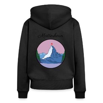 Wandern Matterhorn - Frauen Premium Bio Zip Hoodie - Schwarz - Hinten - Julia (174cm)