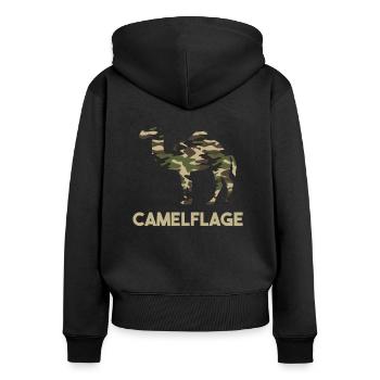 Camelflage, Funny Camel pun - Sweat à capuche zippé Premium bio Femme - noir - Dos - Julia (174cm)