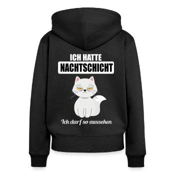 Nachtschicht Lustige Sprüche Katze Krankenpfleger - Frauen Premium Bio Zip Hoodie - Schwarz - Hinten - Julia (174cm)