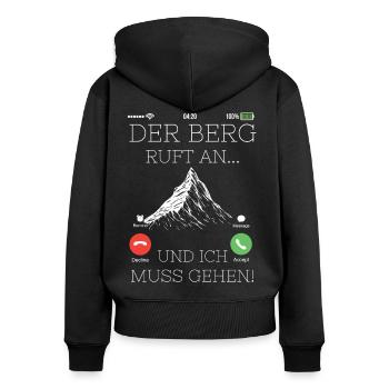 Der Berg ruft Wandern Berg liebe - Frauen Premium Bio Zip Hoodie - Schwarz - Hinten - Julia (174cm)