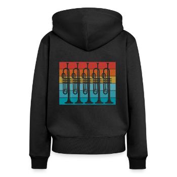 JaZz Trumpet Rétro Color Motif Retro Sunset - Sweat à capuche zippé Premium bio Femme - noir - Dos - Julia (174cm)