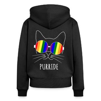 Purride Katze LGBT Gay Pride Mit Regenbogen Brille - Frauen Premium Bio Zip Hoodie - Schwarz - Hinten - Julia (174cm)
