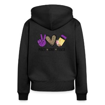 Peace Love Teach-gift for teachers - Women's Premium Organic Zip Hoodie - black - Back - Julia (174cm)
