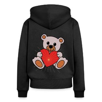 Kuschel Schmuse Bär Herz Liebe Valentin herzlich - Frauen Premium Bio Zip Hoodie - Schwarz - Hinten - Julia (174cm)