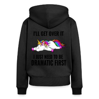 UNICORN Dramatic First - Frauen Premium Bio Zip Hoodie - Schwarz - Hinten - Julia (174cm)