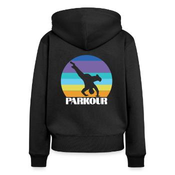 Turnen Parkour Sport Freerunning - Frauen Premium Bio Zip Hoodie - Schwarz - Hinten - Julia (174cm)