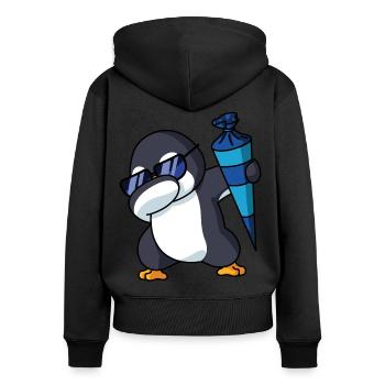 Einschulung Pinguin Dabbing Schultüte Pinguin - Frauen Premium Bio Zip Hoodie - Schwarz - Hinten - Julia (174cm)