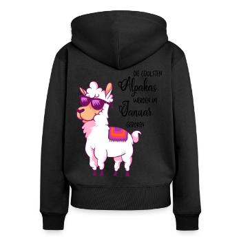 Die coolsten Alpakas werden im Januar geboren - Frauen Premium Bio Zip Hoodie - Schwarz - Hinten - Julia (174cm)