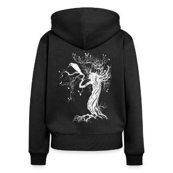 Rabe Horror Pest - Frauen Premium Bio Zip Hoodie - Schwarz - Hinten - Julia (174cm)
