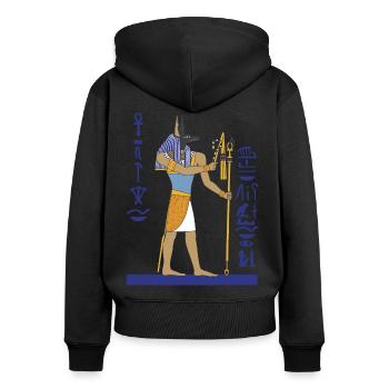 Anubis - Frauen Premium Bio Zip Hoodie - Schwarz - Hinten - Julia (174cm)