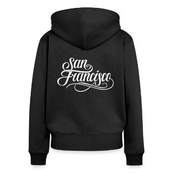 San Francisco - Frauen Premium Bio Zip Hoodie - Schwarz - Hinten - Julia (174cm)