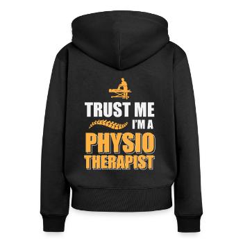 Trust me, je suis physiothérapeute - Sweat à capuche zippé Premium bio Femme - noir - Dos - Julia (174cm)