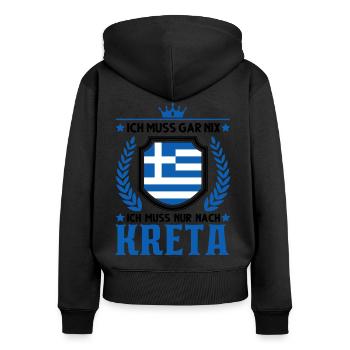 Ich muss gar nix Ich muss nur nach Kreta Urlaub - Frauen Premium Bio Zip Hoodie - Schwarz - Hinten - Julia (174cm)