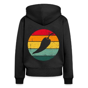 Vintage Retro Chilli Piment cadeau Piment - Sweat à capuche zippé Premium bio Femme - noir - Dos - Julia (174cm)