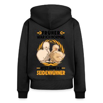 Seidenhuhn Spruch Seidenhühner Silkie Huhn - Frauen Premium Bio Zip Hoodie - Schwarz - Hinten - Julia (174cm)