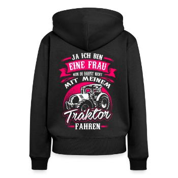 TRACKTOR Fahrerin - Frauen Premium Bio Zip Hoodie - Schwarz - Hinten - Julia (174cm)