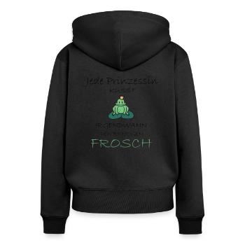 Frosch Prinzessin Küssen Kuss Geschenkidee - Frauen Premium Bio Zip Hoodie - Schwarz - Hinten - Julia (174cm)
