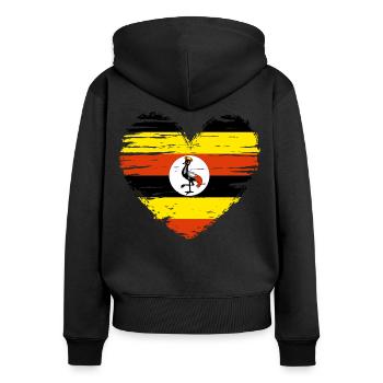 Uganda Herz Flagge Fahne Wappen - Frauen Premium Bio Zip Hoodie - Schwarz - Hinten - Julia (174cm)