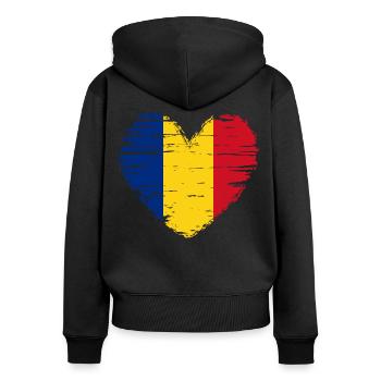 Roumanie coeur drapeau blason - Sweat à capuche zippé Premium bio Femme - noir - Dos - Julia (174cm)