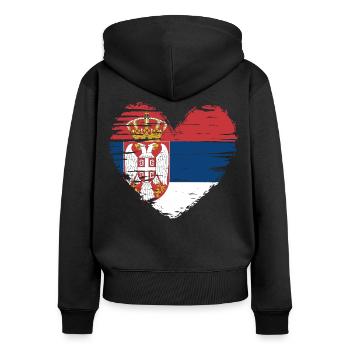 Serbie coeur drapeau blason - Sweat à capuche zippé Premium bio Femme - noir - Dos - Julia (174cm)