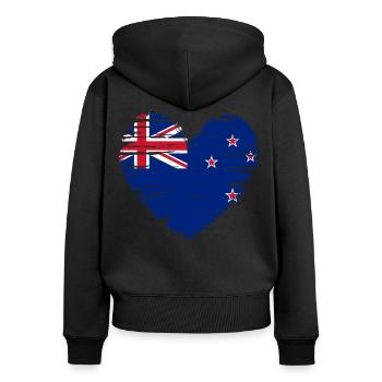 Neuseeland Herz Flagge Fahne Wappen - Frauen Premium Bio Zip Hoodie - Schwarz - Hinten - Julia (174cm)