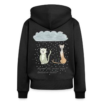 Humor ist, ..., Katzen, Lebensweisheit, Spruch, - Frauen Premium Bio Zip Hoodie - Schwarz - Hinten - Julia (174cm)