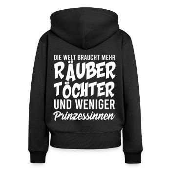 RÄUBER TÖCHTER, GESCHENK - Frauen Premium Bio Zip Hoodie - Schwarz - Hinten - Julia (174cm)
