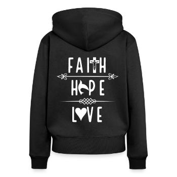 Jesus, Jesus, Jesus, Jesus, Jesus, Jesus, Jesus - Frauen Premium Bio Zip Hoodie - Schwarz - Hinten - Julia (174cm)