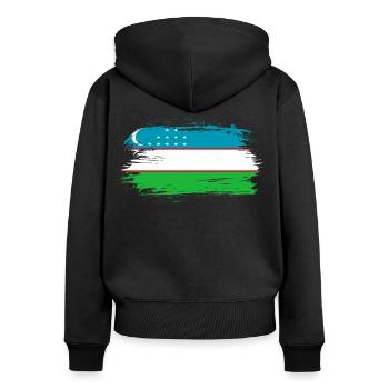 Drapeau drapeau Ouzbékistan - Sweat à capuche zippé Premium bio Femme - noir - Dos - Julia (174cm)
