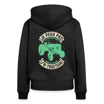Je peux pas j'ai tracteur - Sweat à capuche zippé Premium bio Femme - noir - Dos - Julia (174cm)