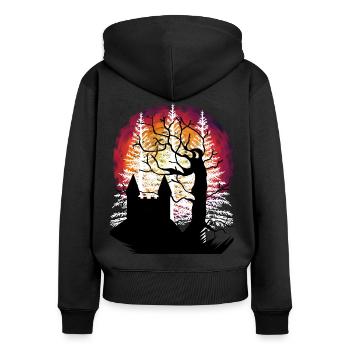 Arbre, Château, Moyen Âge, Fantaisie, Forteresse, Château - Sweat à capuche zippé Premium bio Femme - noir - Dos - Julia (174cm)