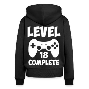 18e anniversaire Niveau 18 terminé Gamer Gaming - Sweat à capuche zippé Premium bio Femme - noir - Dos - Julia (174cm)