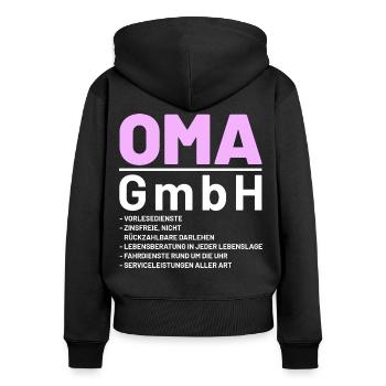 Lustige Oma GmbH Sprüche Geschenkidee - Frauen Premium Bio Zip Hoodie - Schwarz - Hinten - Julia (174cm)