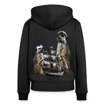 Kapitän-Erdmännchen - Frauen Premium Bio Zip Hoodie - Schwarz - Hinten - Julia (174cm)