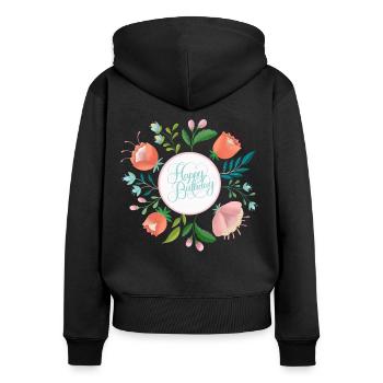 Happy Birthday - Frauen Premium Bio Zip Hoodie - Schwarz - Hinten - Julia (174cm)