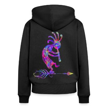 Native American Kokopelli With Feather 2 - Sweat à capuche zippé Premium bio Femme - noir - Dos - Julia (174cm)