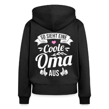 So sieht eine coole Oma aus - Frauen Premium Bio Zip Hoodie - Schwarz - Hinten - Julia (174cm)