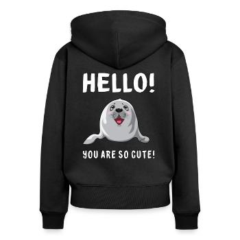 Robbe Tier Meer Seelöwe Geschenkidee Seehund Süß - Frauen Premium Bio Zip Hoodie - Schwarz - Hinten - Julia (174cm)