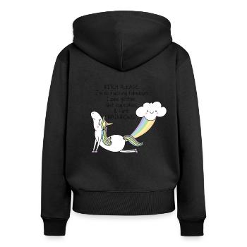 Licorne - Sweat à capuche zippé Premium bio Femme - noir - Dos - Julia (174cm)