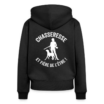 chasseresse et fière de l'être - Sweat à capuche zippé Premium bio Femme - noir - Dos - Julia (174cm)