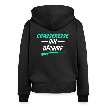 Chasseresse Qui Déchire - Sweat à capuche zippé Premium bio Femme - noir - Dos - Julia (174cm)