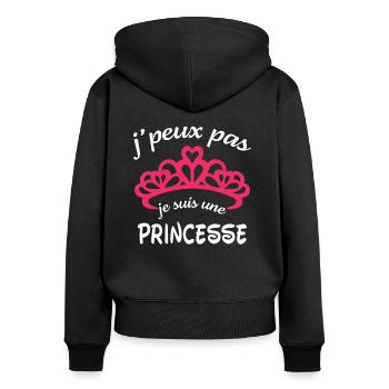 t-shirt J'peux pas je suis une princesse - Sweat à capuche zippé Premium bio Femme - noir - Dos - Julia (174cm)
