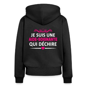 Aide-soignante qui déchire - Sweat à capuche zippé Premium bio Femme - noir - Dos - Julia (174cm)
